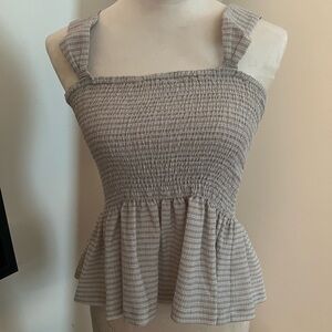 MADEWELL Smocked light gray & White Striped Smocked Tank Top
